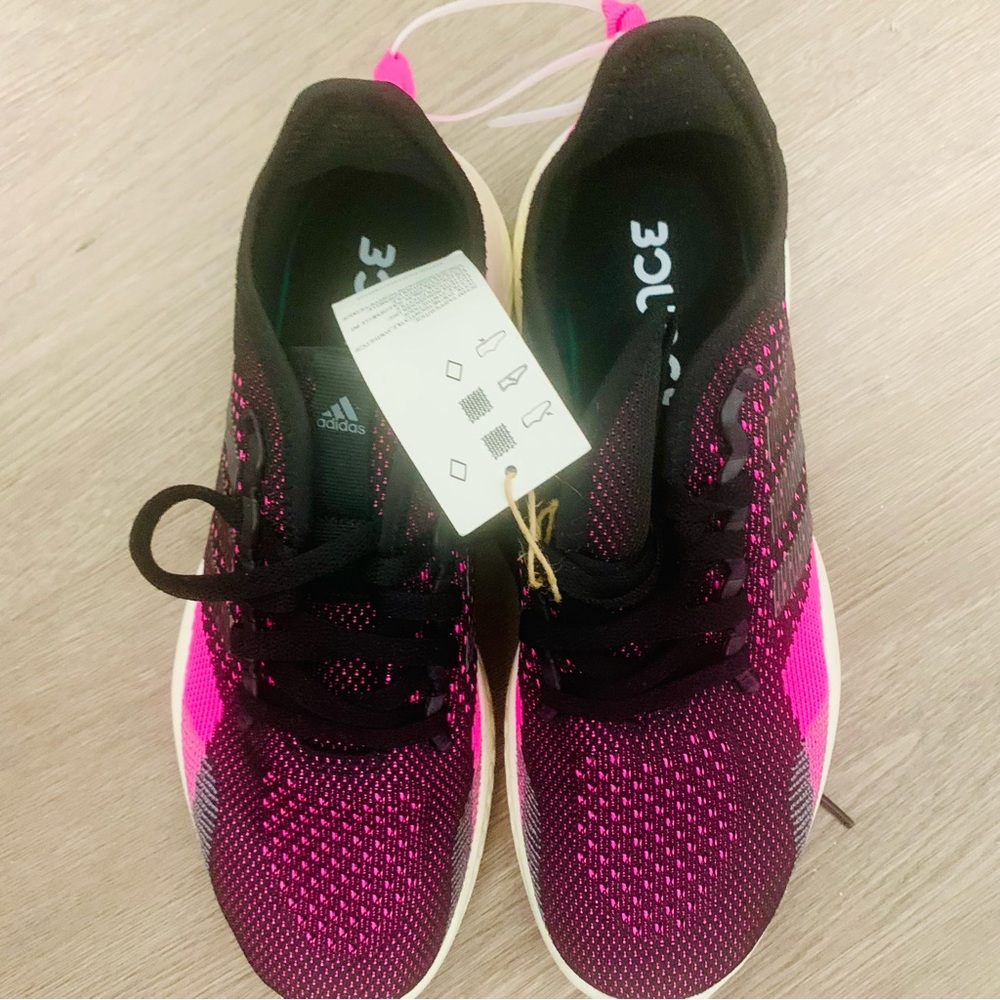 New Adidas Black and Pink Fluid Flow Sneakers